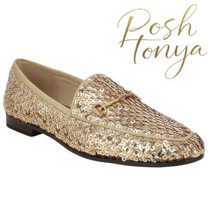 NEW Sam Edelman Loraine Gold Sequin Loafers Size 5.5 Holiday Party Dressy Chic